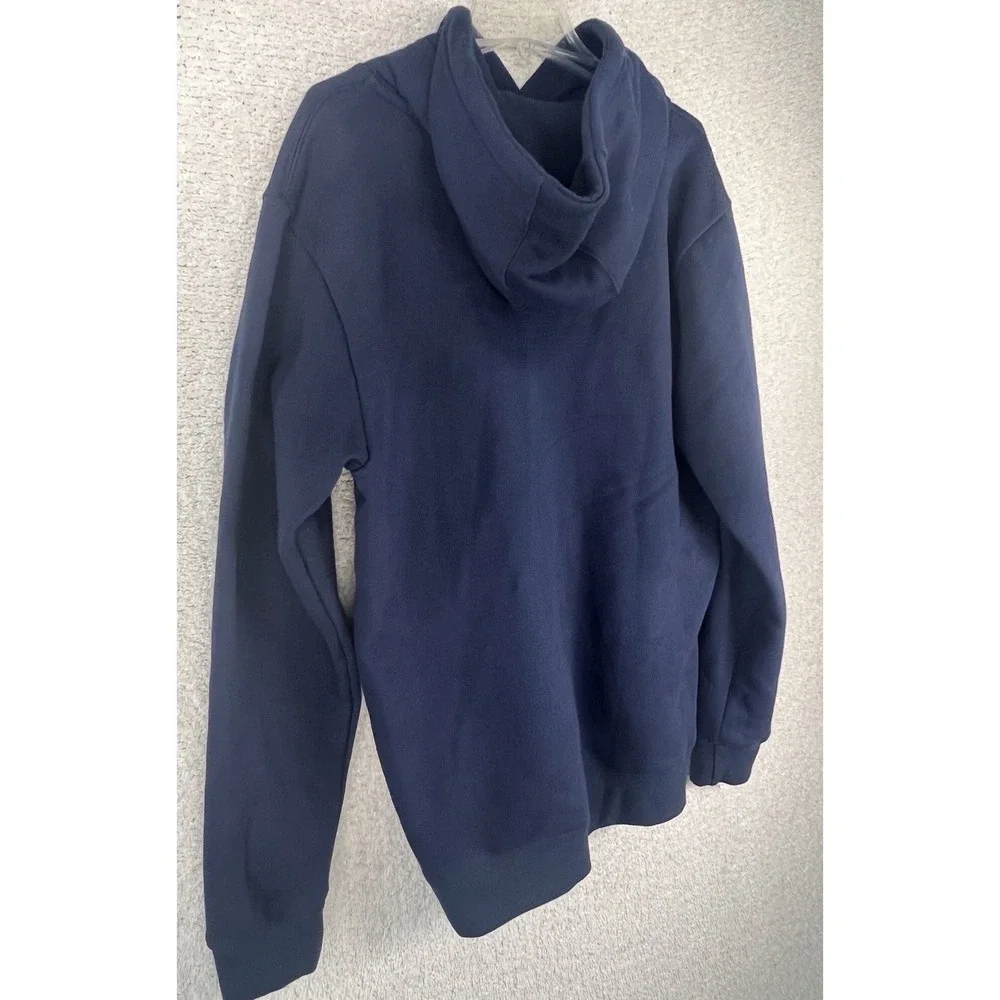 Fit Essentials Stitch  Patch Hoodie Mens L Navy Blue Spellout Disney EUC